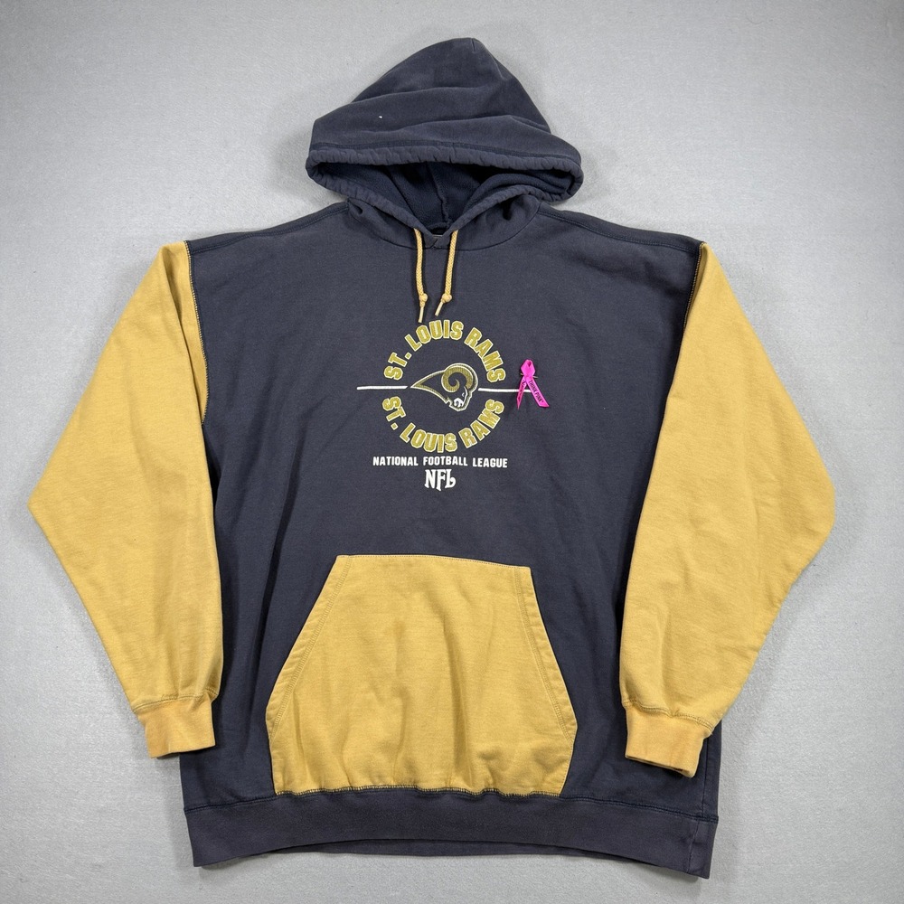 St. Louis Rams Hoodie Men XL Navy Colorblock Fleece Sweatshirt NFL Breast Cancer